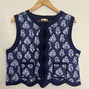 Ophelia & Indigo Quilted Floral Scalloped Vest Boho Cottagecore - NWT -  Medium